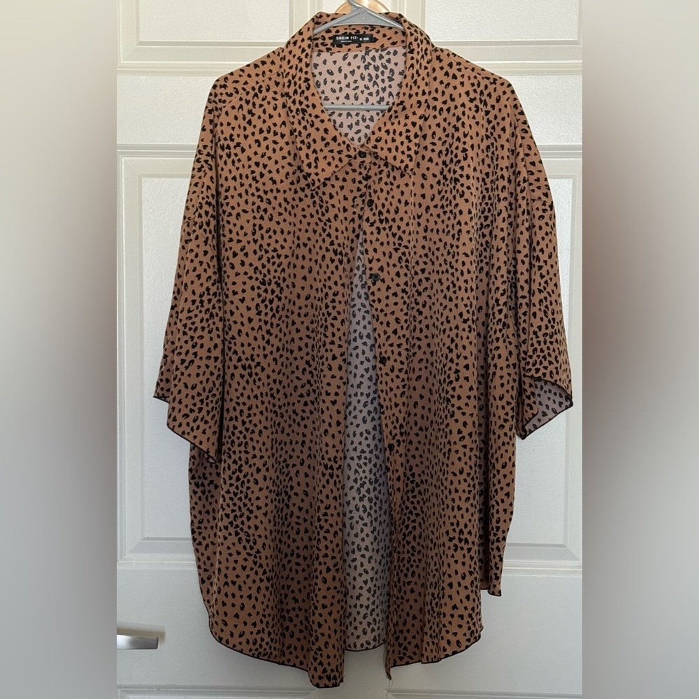 SHEIN Tan and Black Leopard Print Shirt